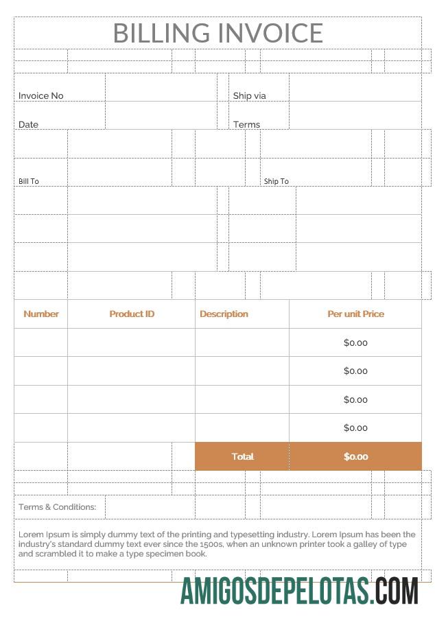 em branco Modelo de fatura editável
